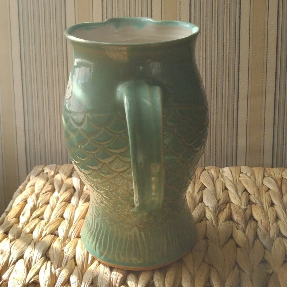 Karyn Tulla,  handmade turquoise fish  pottery vase